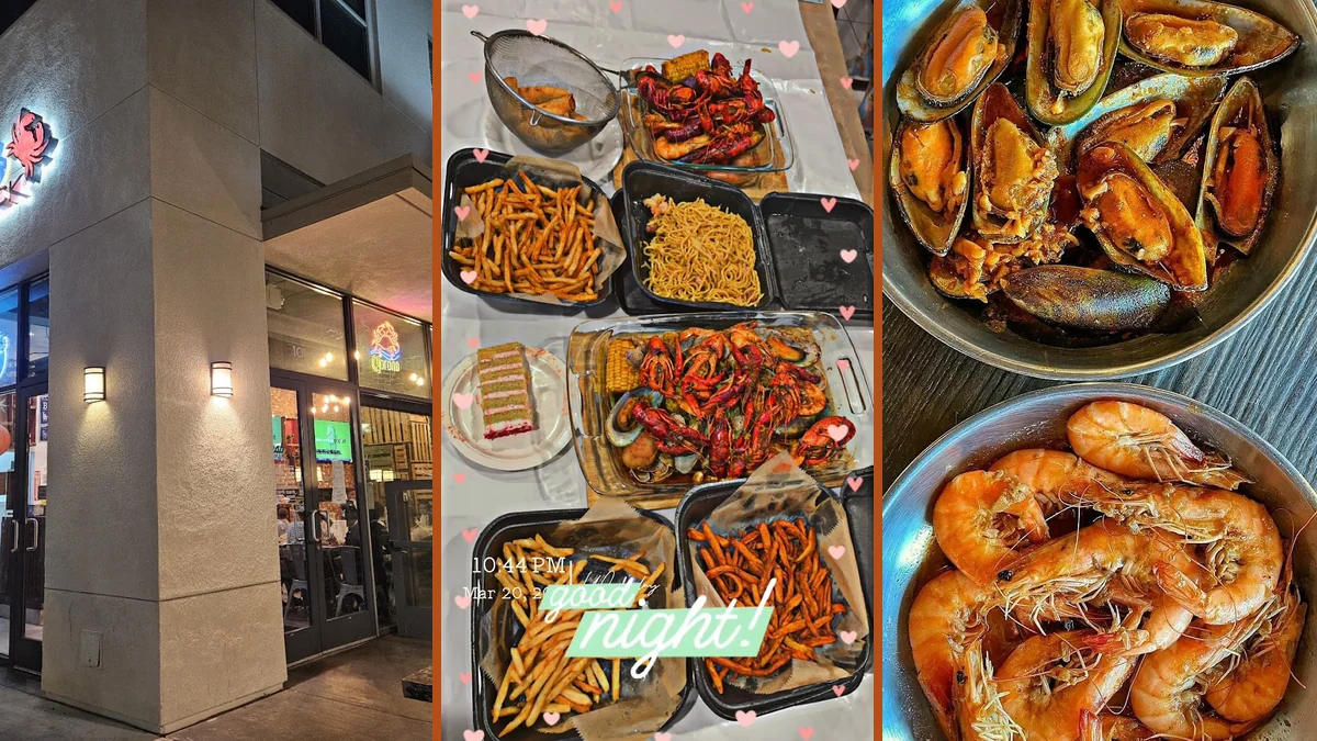 Cajun-style dishes served with fries and sauce.