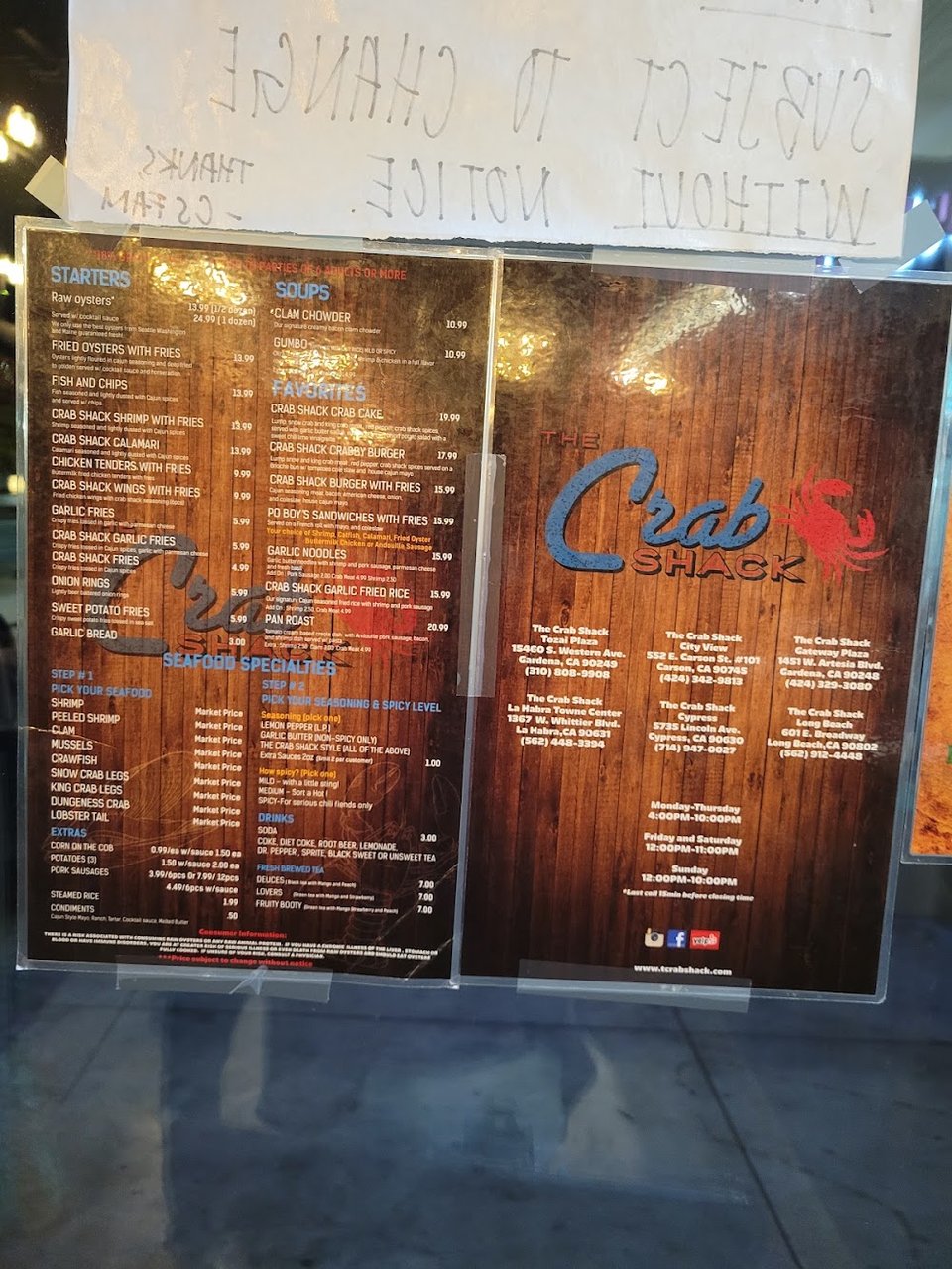 Menu page with starters, soups, and favorites.